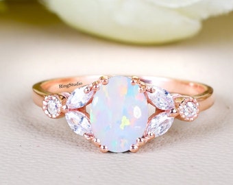 Natural Opal Ring, 14k Rose Gold Ring, Stunning Oval Cut Natural Opal Anniversary Ring, Engagement Ring, Gifts For Her Birthday, Ring Gifts