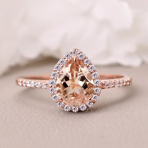 14K Morganite Engagement Ring, Pear shaped Morganite Ring, Rose Gold Diamond Ring, Morganite Jewelry, Promise Ring, Birthday Gift For Mother