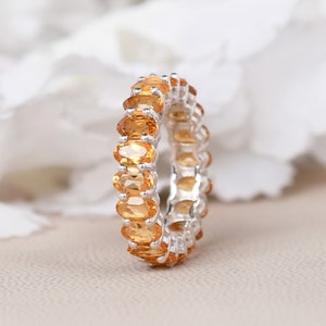 Citrine Wedding Band, Bridesmaid Gifts For Daughter, Eternity Band Ring, Birthstone Ring, Oval Cut Yellow Citrine Ring, Citrine Jewelry