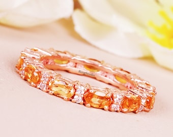 Madeira Citrine Full Eternity Band Ring, Sterling Silver Promise Ring