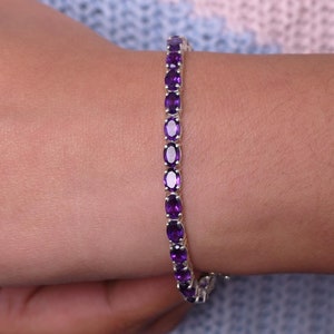Beautiful Purple Amethyst Tennis Bracelet, Gifts for Daughter, Oval cut Chain Bracelet, White Gold Wedding Bracelet, Amethyst jewelry, Gifts