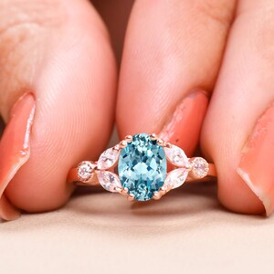 Oval Aquamarine Ring, Wedding Rings, Blue Promise Rings, Aquamarine Diamond Engagement Rings, Birthstone Rings, Women Jewelry ,Gifts For Her