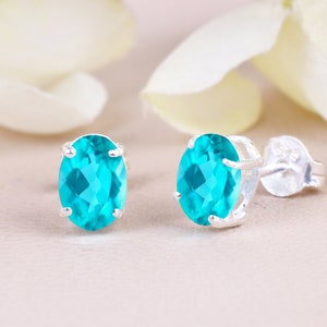 Unique Paraiba Tourmaline Oval studs Earring, Ice Blue Gemstone Studs, Everyday stud Earrings, bridal Jewelry, wedding anniversary gifts