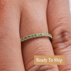 Peridot Gemstone Bridal Wedding Band, Half Eternity Stacking Band, White Gold Matching Band, Round Peridot Band, Bridesmaid Gifts, Jewelry