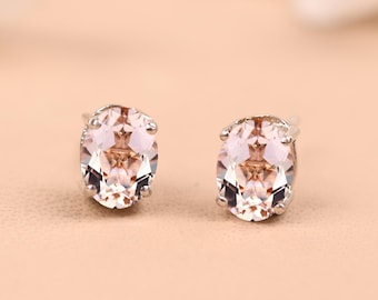 Oval Morganit Ohrstecker, 14K Weißgold, Jahrestag Geschenke für ihre Frauen, Brautschmuck