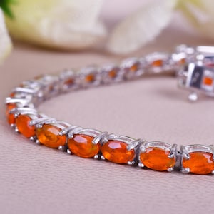 Mexican Fire Opal Tennis Bracelets ,Women&#39;s Bracelet, Orange Gemstone bracelets, Anniversary gift, Bracelets Chain, Opal Bracelets, Jewelry