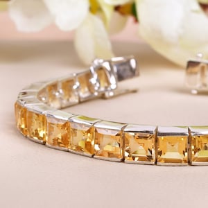 Unique Madeira Citrine Bracelet, Square Shaped Bracelet, 925 Sterling Silver, Citrine Jewelry, Gemstone Bracelet, Anniversary Bridal Gifts