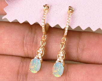 Bridal White Opal Leverback Earrings, Wedding Engagement Drop Earring, Opal Jewelry, Gifts
