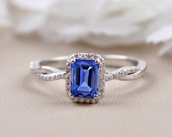 Anillo de boda nupcial de tanzanita, anillo de ramita, anillo de princesa Diana, anillo de propuesta de tanzanita, anillo de piedra de nacimiento, regalos de anillo de compromiso de mujeres para ella