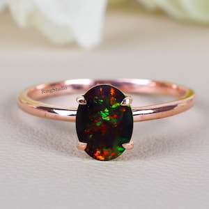 Black Opal Diamond Ring, Opal Solitaire Ring, Promise Ring, Rings For Women, Wedding Gifts, Unique Jewelry, Art Deco Opal Bridal Ring, Gifts