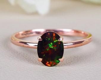Black Opal Diamond Ring, Opal Solitaire Ring, Promise Ring, Rings For Women, Wedding Gifts, Unique Jewelry, Art Deco Opal Bridal Ring, Gifts