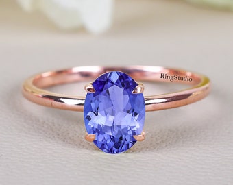 Oval Cut Tanzanite Ring, Solitaire Engagement Ring, 14K Rose Gold Ring, Promise Ring, Bridal Gifts, Birthstone jewelry, Dainty Ring, Gifts