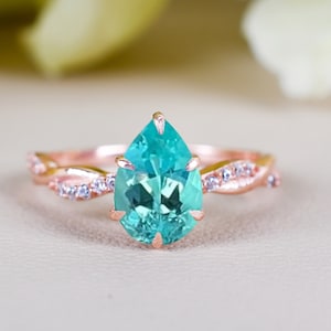 Paraiba Tourmaline Ring, Pear 9X6MM, Sterling Silver Twist Ring
