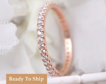 1.5MM Moissanite Wedding Band For Women's, 14K Solid Rose Gold Eternity Band, Wedding Full Dainty Band, Birthstone Jewelry, Bridesmaid Ring