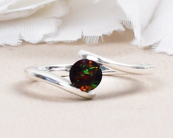 14k Black Opal Solitaire Ring, Art Deco Bridal Jewelry, Anniversary Gifts For Mother