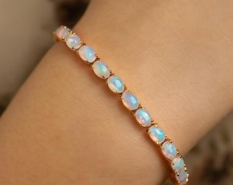 Tennisarmband natuurlijk opaal, 925 sterlingzilver, ovale edelsteen