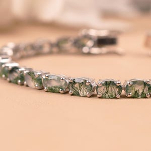 Natural Moss Agate Tennis Bracelets ,Women&#39;s Wedding Bracelet, Green Gemstone bracelets, Anniversary gift For Love, Chain Bracelets, Jewelry