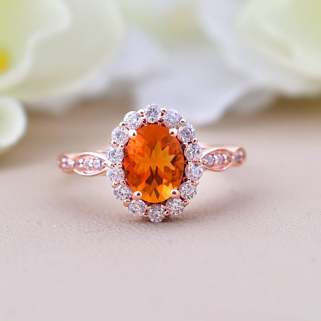 Vintage Fire Opal Wedding Rings, Fire Opal Rings, Engagement Rings, 14K