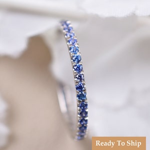 Unique Blue Tanzanite Round Full Eternity Band, Eternity Ring Band, 14K White Gold Wedding Matching Band, Dainty Tanzanite Anniversary Band