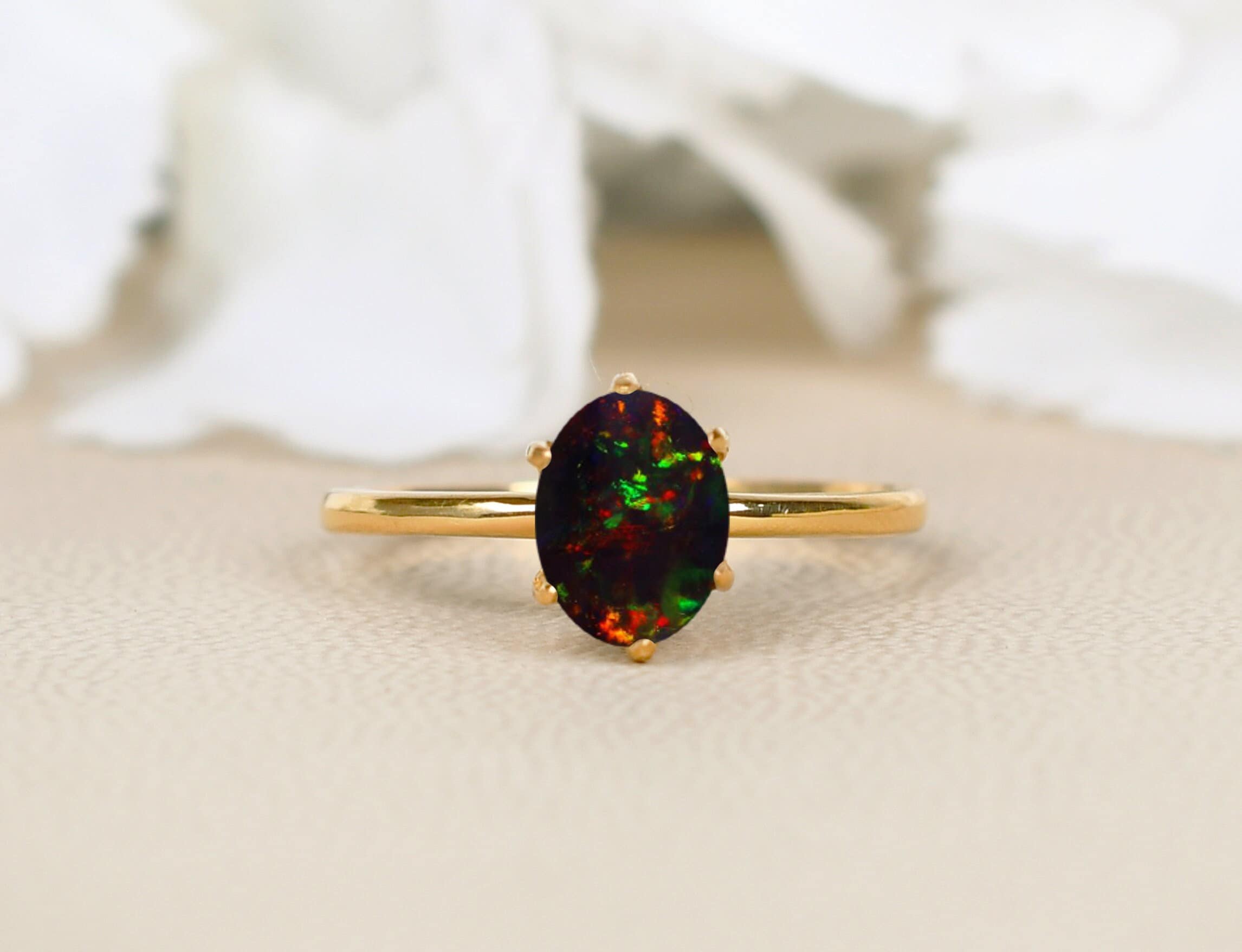 Black Opal Ring, Art Deco Bridal Ring, Opal Solitaire, Gifts For Her, Black Opal ring, Promise Ring, Opal Ring For Women, Personalized Gift