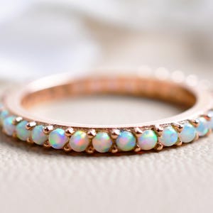 Beautiful Opal Eternity Band, White Opal Stacking Ring, Birthstone Ring, Rose Gold Matching Band, Dainty Full Round Opal Band, Gifts For Her