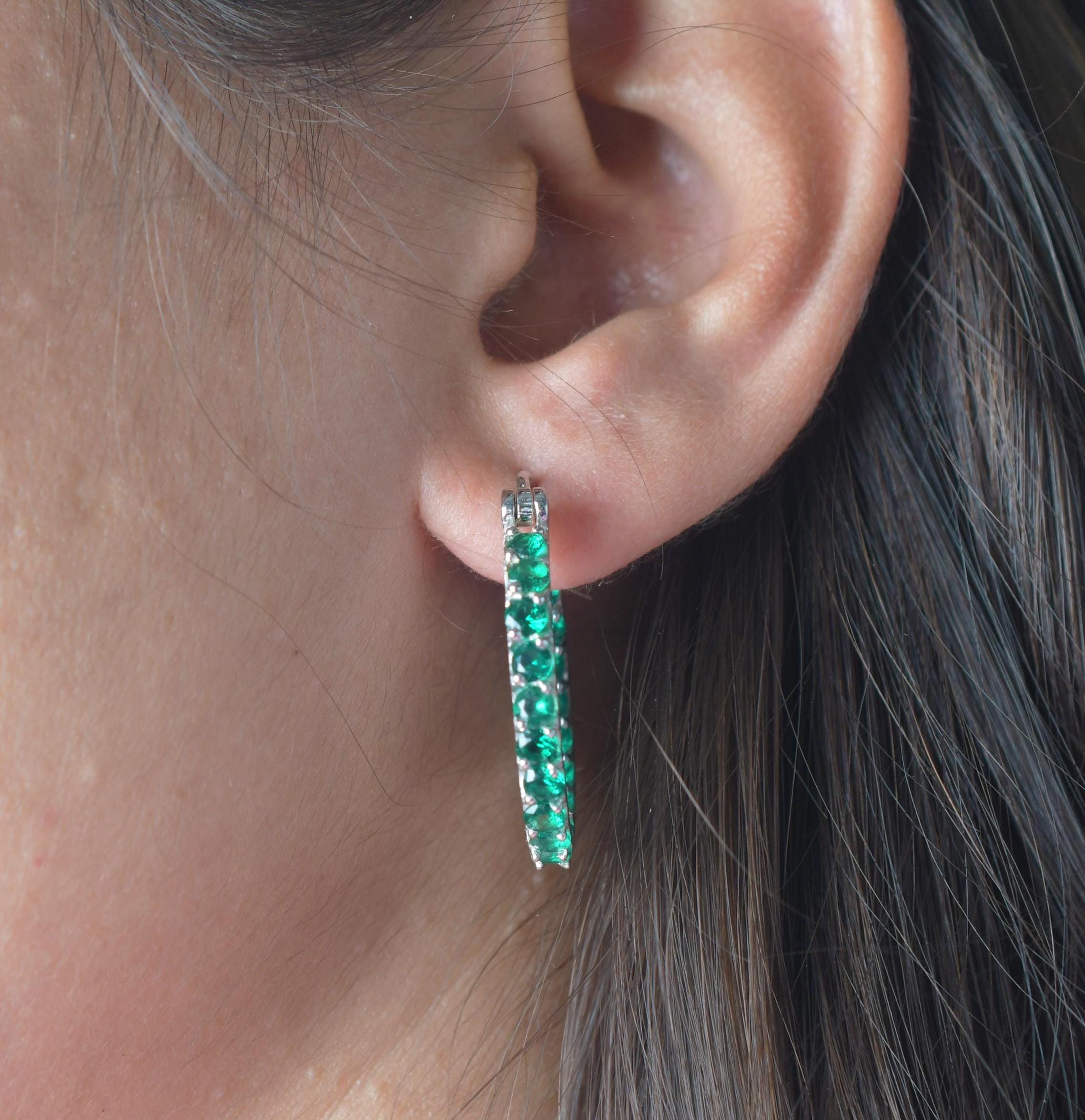 BEDT Orecchini A Cerchio Serpente In Argento 925 Con Zircone Verde - Gioiello Donna Regalo