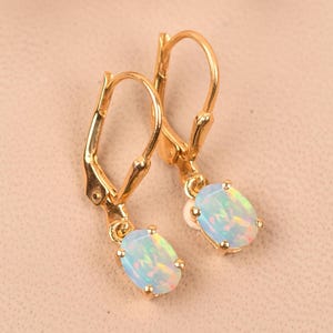 Natural Opal Leverback Earring, Opal Drop & Dangle Earring, Unique Rainbow Opal Gemstone Earring, Oval Cut Earring, Birthday Gifts for Love
