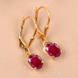 14 kt geelgouden robijn hangoorbellen, leverback bruidshuwelijkssieraden, cadeaus voor de liefde