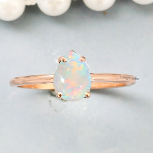 Opal Solitaire Ring, Unique Wedding Ring, Rose Gold Opal Ring,White Opal Engagement Ring, Sterling Silver Opal Ring,Jewelry, Bridesmaid Gift