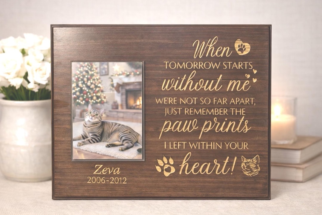 Personalized Walnut Cat Memorial Frame, Custom Pet Loss Keepsake ...