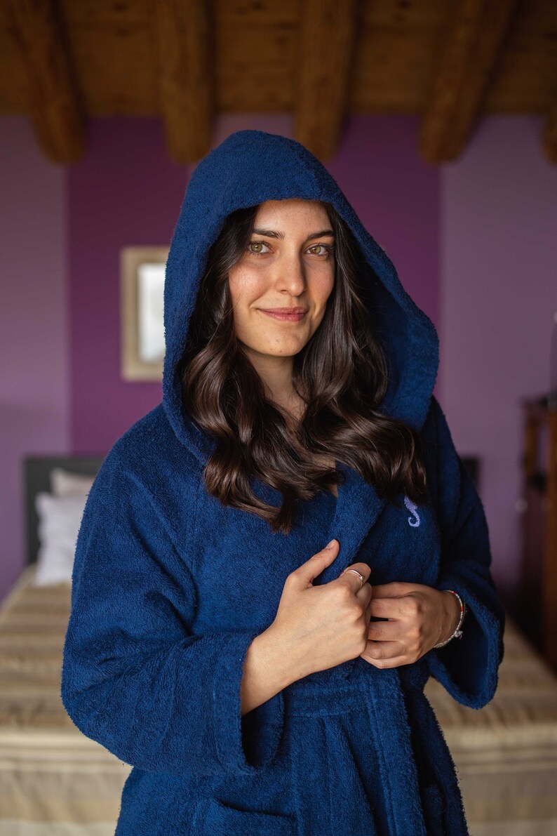 Terrycloth Hooded Robe for Woman, Italian Cotton After Shower Womens ...