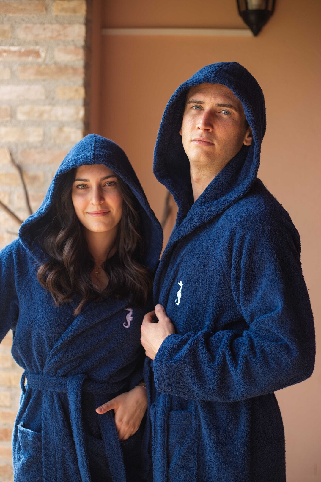Matching Terrycloth Robes for Couple, Set of Two Hooded After Shower