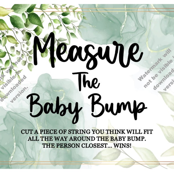 Measure The Baby Bump Baby Shower Game Sign - Boy or Girl - PDF File Instant Download - Digital Printable