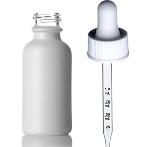 1 Oz Matt White Glass Bottle with White Calibrated Glass Dropper - New