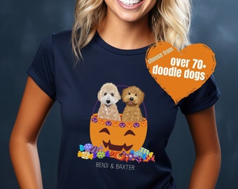 Labradoodle Labradoodle Gepersonaliseerde Halloween-shirt aangepaste hondennaam T-shirt voor Golden Doodle hond moeder herfst seizoen cadeau T-shirt
