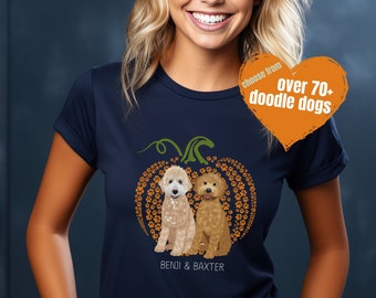 Halloween-shirt voor Goldendoodle Labradoodle Bernedoodle Dog Moms Custom gepersonaliseerd Halloween-T-shirt met hondennaam voor eigenaren van Cavapoo Cockapoo
