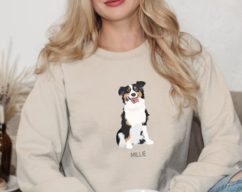 Australian Shepherd Sweatshirt personalisiert für Aussie Dog Moms Sweater Aussie Shepherd Design mit Hundenamen Personalisiertes Dog Mom Sweatshirt