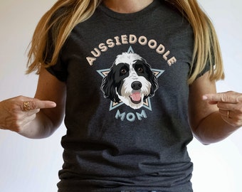 Söt Aussiedoodle husdjur hundskjorta, personlig klotter ägare t-shirt gåva, stolt hund mamma tee, anpassad Goldendoodle Labradoodle Aussiedoodle