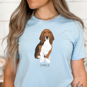 Basset Hound Personalized Shirt, Custom Dog Name T-Shirt Unisex Tee, Basset Hound Puppy Pet Owner Gifts,  Dog Mom Tshirt Dog Dad Tee