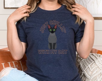 Devon Rex Cat Shirt, Poodle Cat Kitten | Just Chillin' With My Cat T-shirt | Cat Mom Tee | Casual Shirt Pet Gift Idea | Devon Rex Gifts