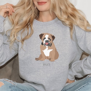 Bulldog Custom Dog Sweatshirt, My Dog Name Personalized Sweater, English Bully Sweat Shirt, Pet Owner Dog Mom Mama Dad Gift, Bulldog Gifts