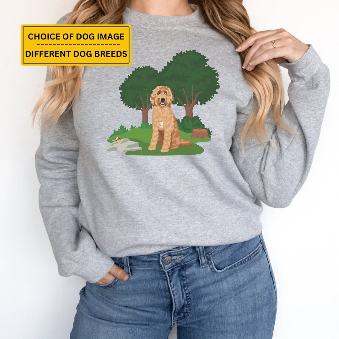 Woodland Walk Goldendoodle Custom Dog Sweatshirt, Dog Waking Mom Sweater, Golden Doodle