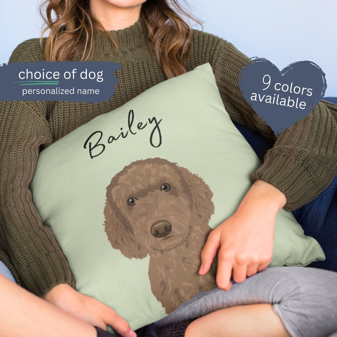Goldendoodle Pillow, Custom Dog Portrait Cushion, Pet Owner Gift Idea
