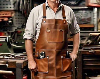 New Men Genuine Leather Woodworking Apron, Leather Apron For Storage Tools, Crafter Leather Apron, Leather Apron For Butcher