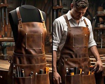 New Men Genuine Leather Apron Carpenter Tools Apron, Leather Apron Woodworking, Workshop Leather Apron, Leather Apron For Tools