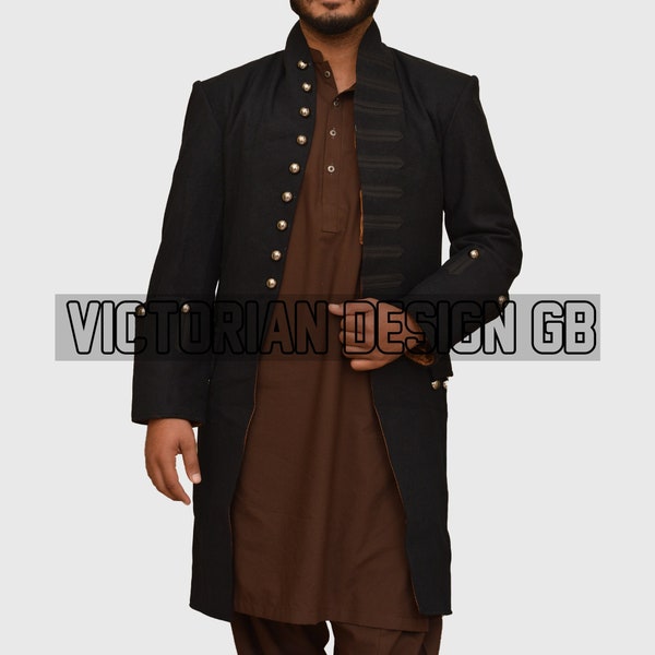 New Men Brown Wool 18th Century Military Frock Coat, 18th Century Colonial Frock Coat, Men Medieval Frock Coat, Wedding Frock Coat