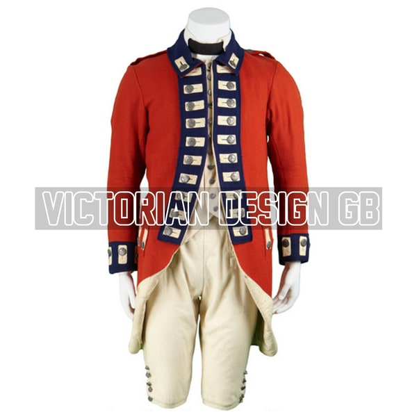 Uniforme de soldat britannique neuf patriote porté à l'écran, veste d'officier britannique, redingote britannique, veste de soldat du XVIIIe siècle, manteau en laine rouge