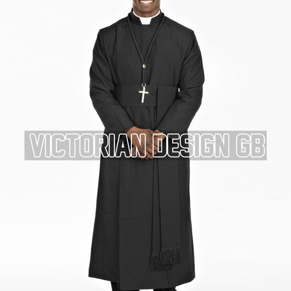 Nieuwe mannen zwarte katoenen Anglicaanse geestelijken gewaad soutane gordel in zwart, geestelijken kledij gewaad, mannen pastor gewaad, investeringskozak