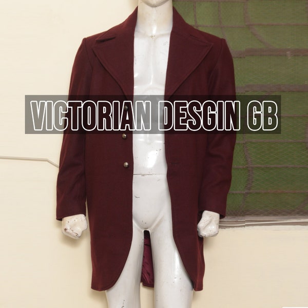 New Men's Burgundy Wool Military Frock Coat, Double Breasted Victorian Frock Coat, Men Frock Coat 18th Century Style Man's Frock Coat