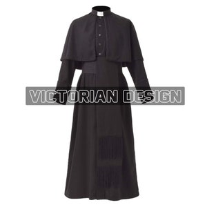 New Unisex Black Wool Priest Soutane Roman Cassock Costume Minister Choir Cassock with Cincture Belt, Church Attire Robe By Victorian Design